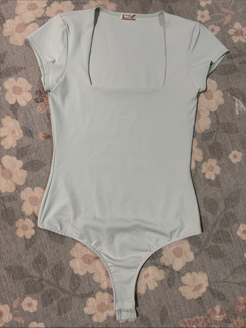 Free People Light Blue Square Neck Bodysuit